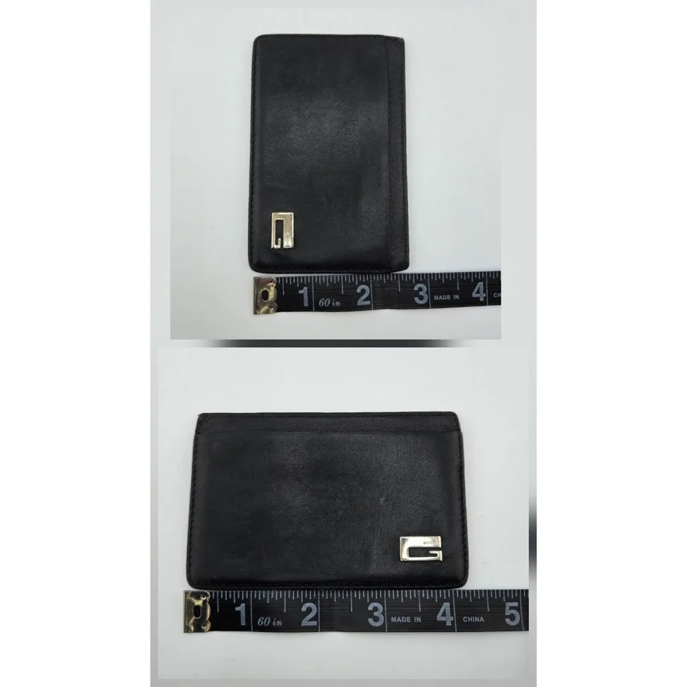 Gucci Black Leather Card Holder Wallet Silver G Logo 034.0416.2118 Mens Womens